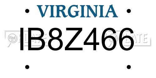 IB8Z466 Virginia License Plate