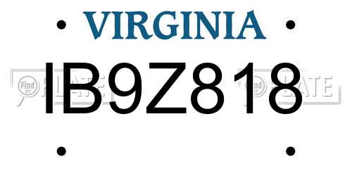 IB9Z818 Virginia License Plate