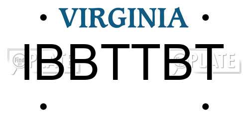 IBBTTBT Virginia License Plate