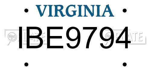 IBE9794 Virginia License Plate