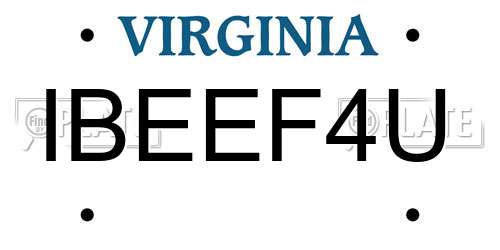 IBEEF4U Virginia License Plate