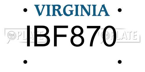 IBF870 Virginia License Plate