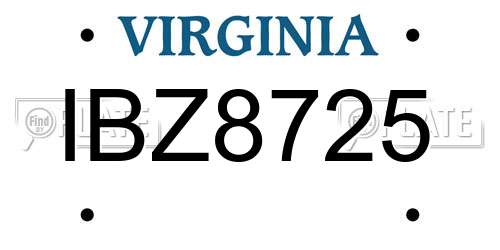 IBZ8725 Virginia License Plate