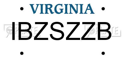 IBZSZZB Virginia License Plate