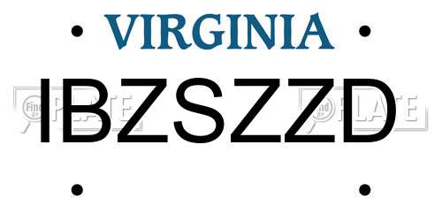 IBZSZZD Virginia License Plate