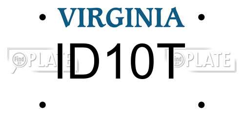 ID10T Virginia License Plate