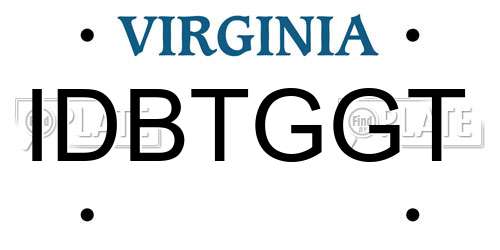 IDBTGGT Virginia License Plate
