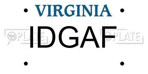 IDGAF Virginia License Plate
