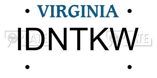 IDNTKW Virginia License Plate