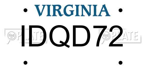 IDQD72 Virginia License Plate
