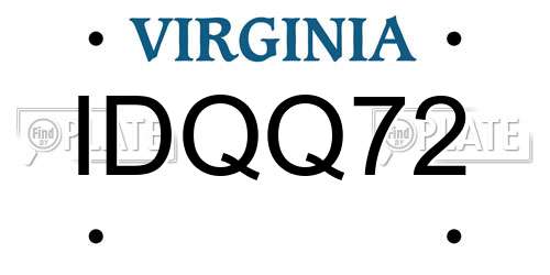 IDQQ72 Virginia License Plate