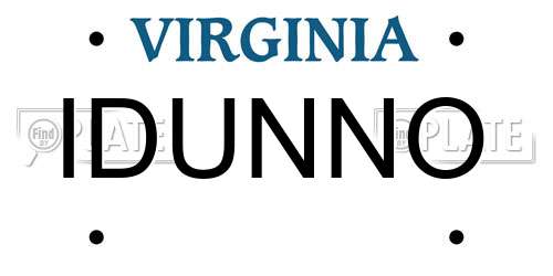 IDUNNO Virginia License Plate