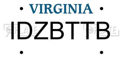 IDZBTTB Virginia License Plate