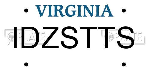 IDZSTTS Virginia License Plate