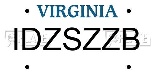 IDZSZZB Virginia License Plate