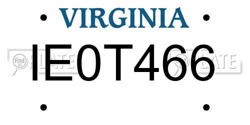IE0T466 Virginia License Plate
