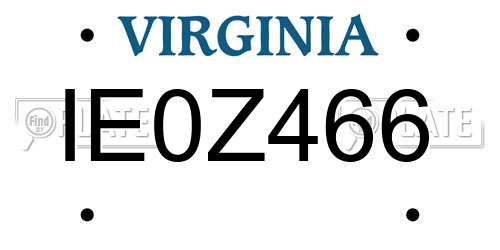 IE0Z466 Virginia License Plate