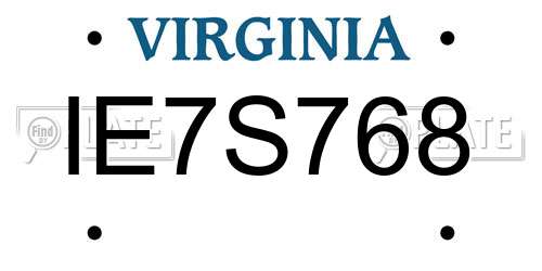 IE7S768 Virginia License Plate