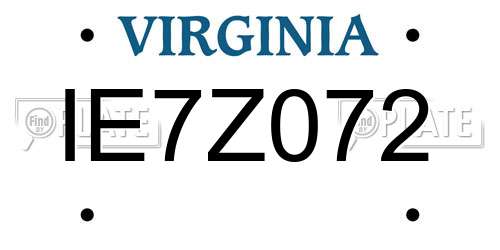 IE7Z072 Virginia License Plate