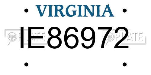 IE86972 Virginia License Plate