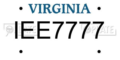 IEE7777 Virginia License Plate
