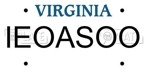 IEOASOO Virginia License Plate