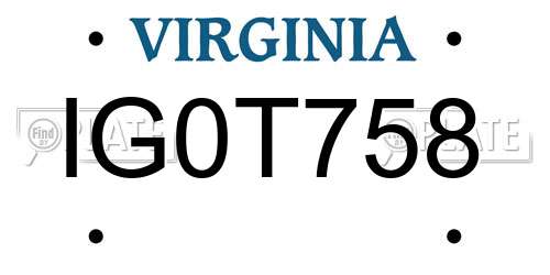 IG0T758 Virginia License Plate