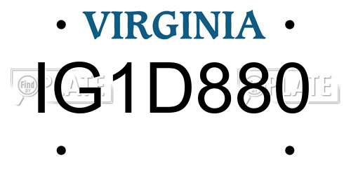 IG1D880 Virginia License Plate