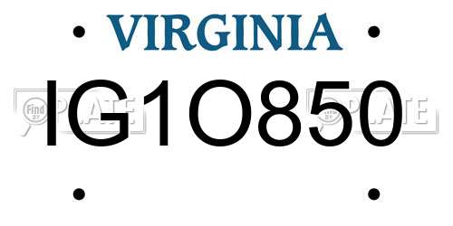 IG1O850 Virginia License Plate
