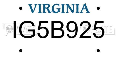 IG5B925 Virginia License Plate