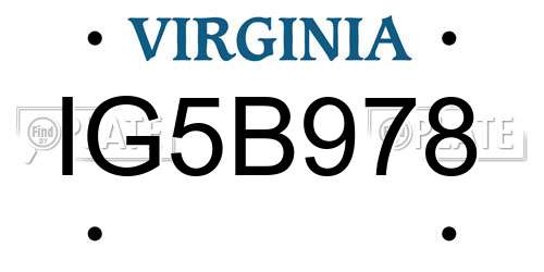 IG5B978 Virginia License Plate