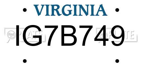 IG7B749 Virginia License Plate