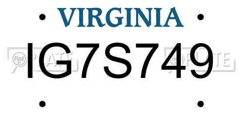 IG7S749 Virginia License Plate