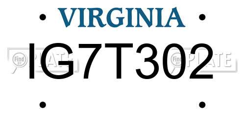 IG7T302 Virginia License Plate