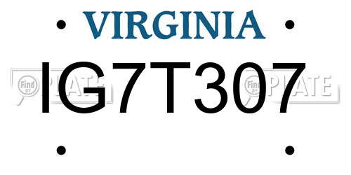 IG7T307 Virginia License Plate