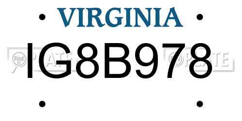 IG8B978 Virginia License Plate