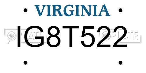 IG8T522 Virginia License Plate