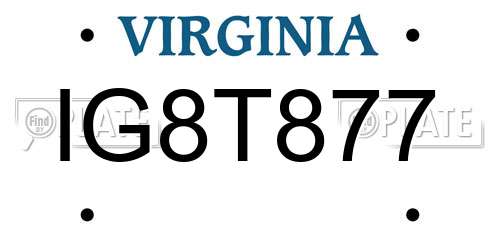 IG8T877 Virginia License Plate