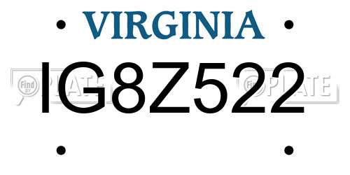IG8Z522 Virginia License Plate
