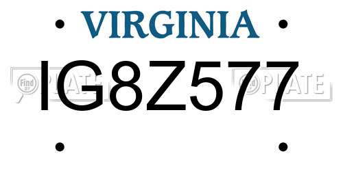 IG8Z577 Virginia License Plate