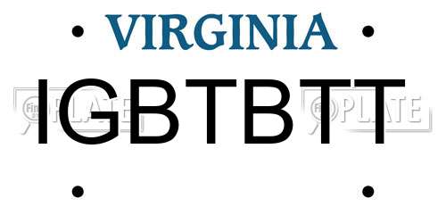 IGBTBTT Virginia License Plate