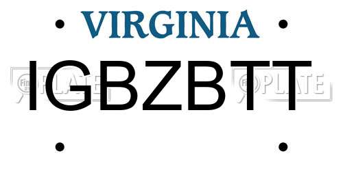 IGBZBTT Virginia License Plate