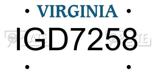 IGD7258 Virginia License Plate