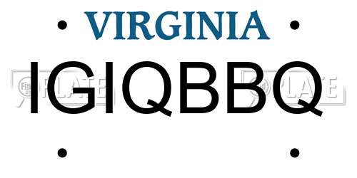 IGIQBBQ Virginia License Plate