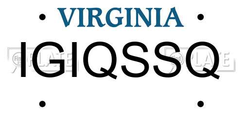 IGIQSSQ Virginia License Plate
