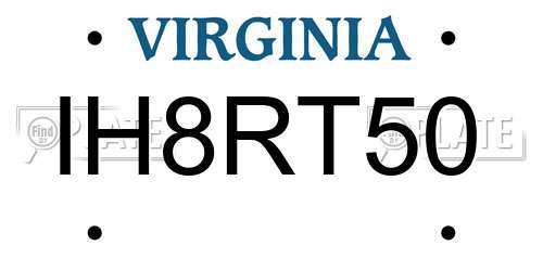 IH8RT50 Virginia License Plate