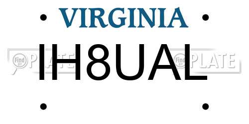 IH8UAL Virginia License Plate