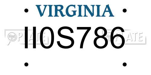 II0S786 Virginia License Plate