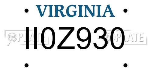 II0Z930 Virginia License Plate