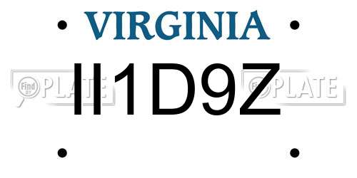 II1D9Z Virginia License Plate